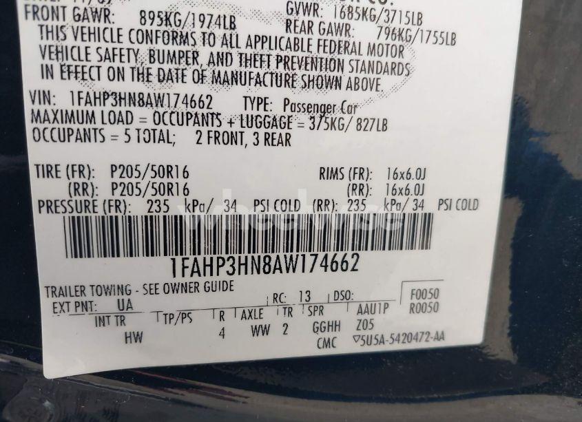 Photo 9 of 2010 Ford Focus SEL (VIN 1FAHP3HN8AW174662)