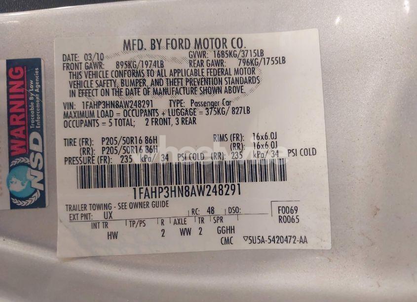 Photo 9 of 2010 Ford Focus SEL (VIN 1FAHP3HN8AW248291)