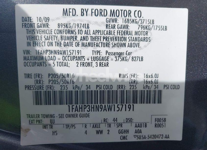 Photo 9 of 2010 Ford Focus SEL (VIN 1FAHP3HN9AW157191)