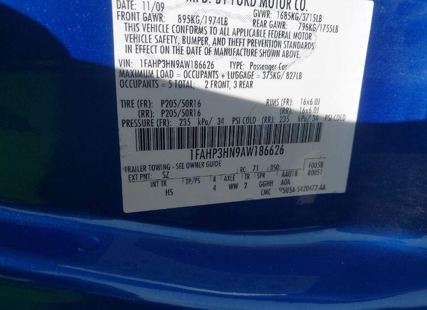 Photo 9 of 2010 Ford Focus SEL (VIN 1FAHP3HN9AW186626)