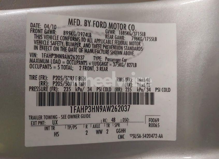 Photo 9 of 2010 Ford Focus SEL (VIN 1FAHP3HN9AW262037)