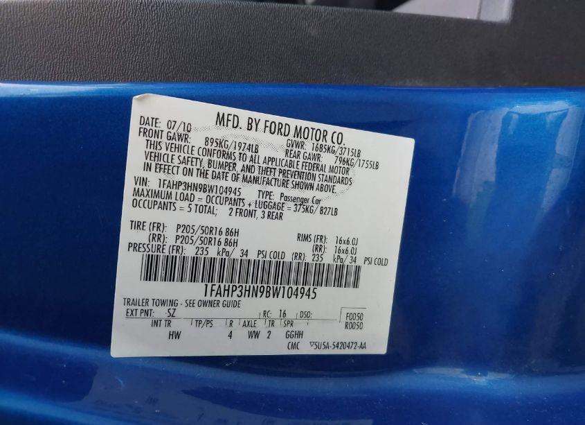 Photo 9 of 2011 Ford Focus SEL (VIN 1FAHP3HN9BW104945)