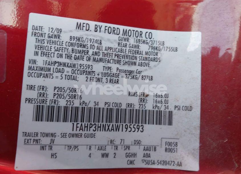 Photo 9 of 2010 Ford Focus SEL (VIN 1FAHP3HNXAW195593)