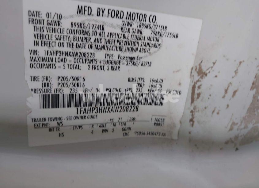 Photo 9 of 2010 Ford Focus SEL (VIN 1FAHP3HNXAW208228)