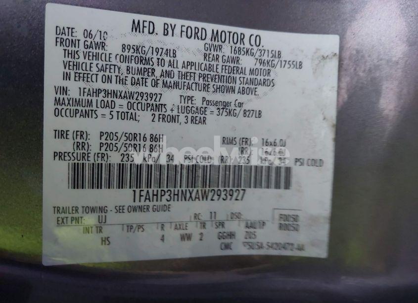 Photo 9 of 2010 Ford Focus SEL (VIN 1FAHP3HNXAW293927)