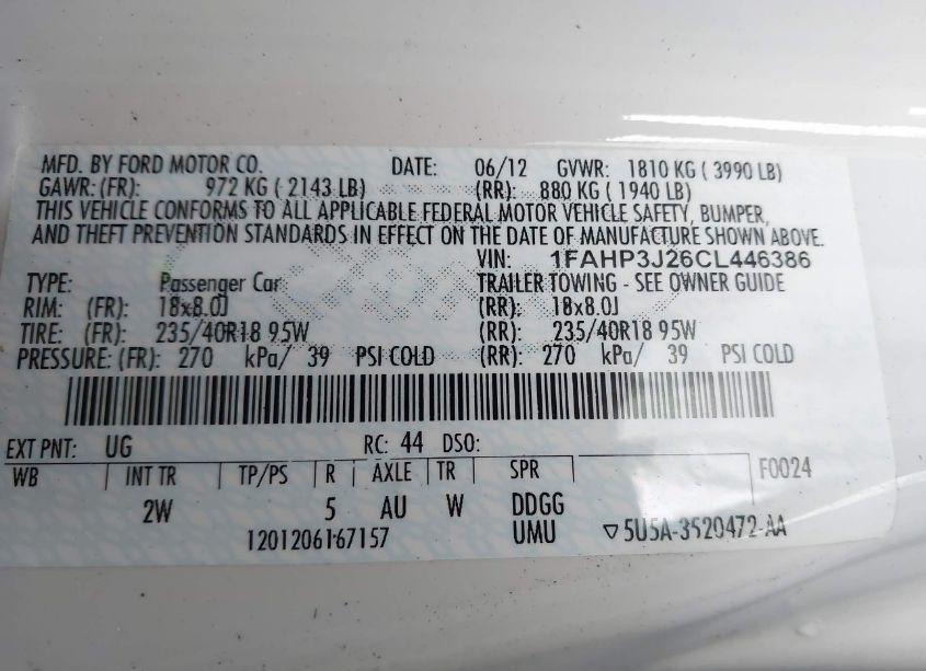 Photo 9 of 2012 Ford Focus TITANIUM (VIN 1FAHP3J26CL446386)