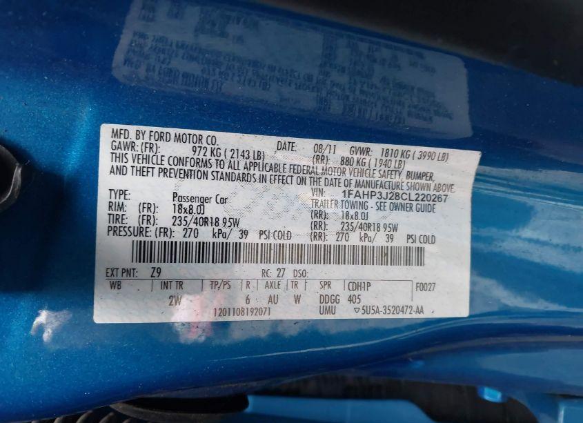 Photo 9 of 2012 Ford Focus TITANIUM (VIN 1FAHP3J28CL220267)