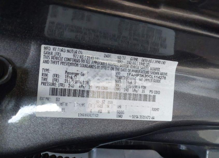 Photo 9 of 2012 Ford Focus SE (VIN 1FAHP3K20CL114278)