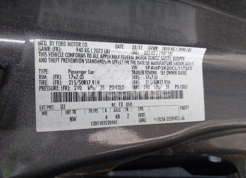 Photo 9 of 2012 Ford Focus SE (VIN 1FAHP3K20CL117262)