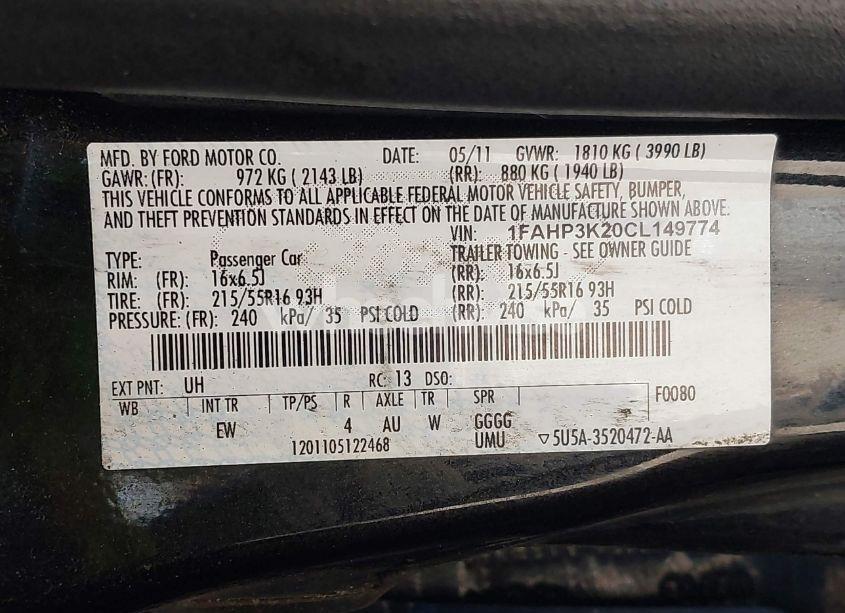 Photo 9 of 2012 Ford Focus SE (VIN 1FAHP3K20CL149774)