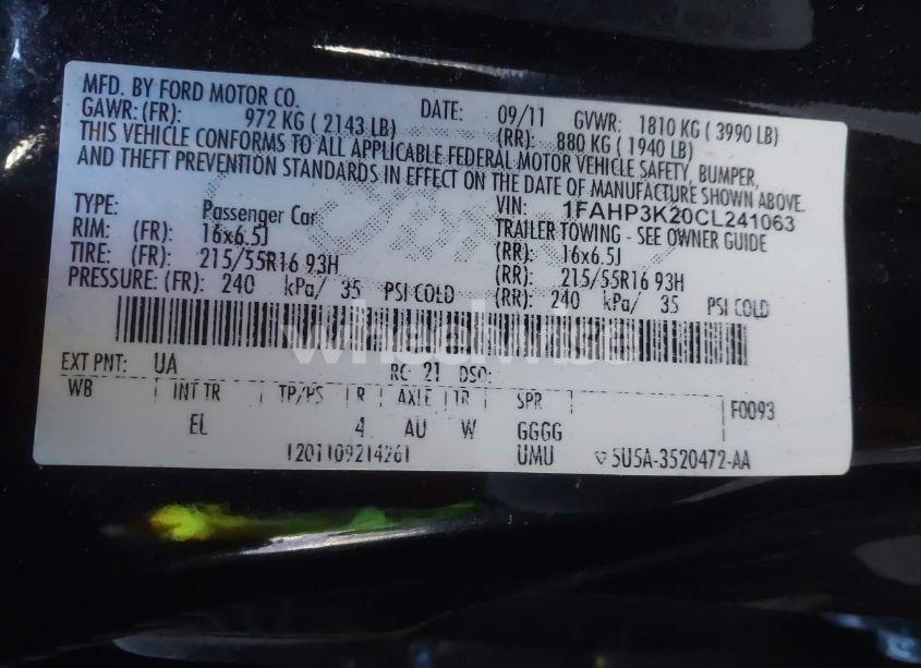 Photo 9 of 2012 Ford Focus SE (VIN 1FAHP3K20CL241063)