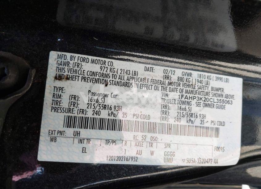 Photo 9 of 2012 Ford Focus SE (VIN 1FAHP3K20CL355063)