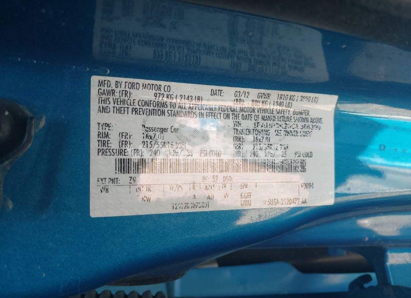 Photo 9 of 2012 Ford Focus SE (VIN 1FAHP3K20CL366399)