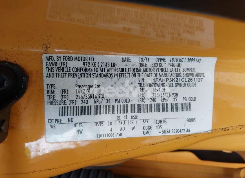 Photo 9 of 2012 Ford Focus SE (VIN 1FAHP3K21CL261127)