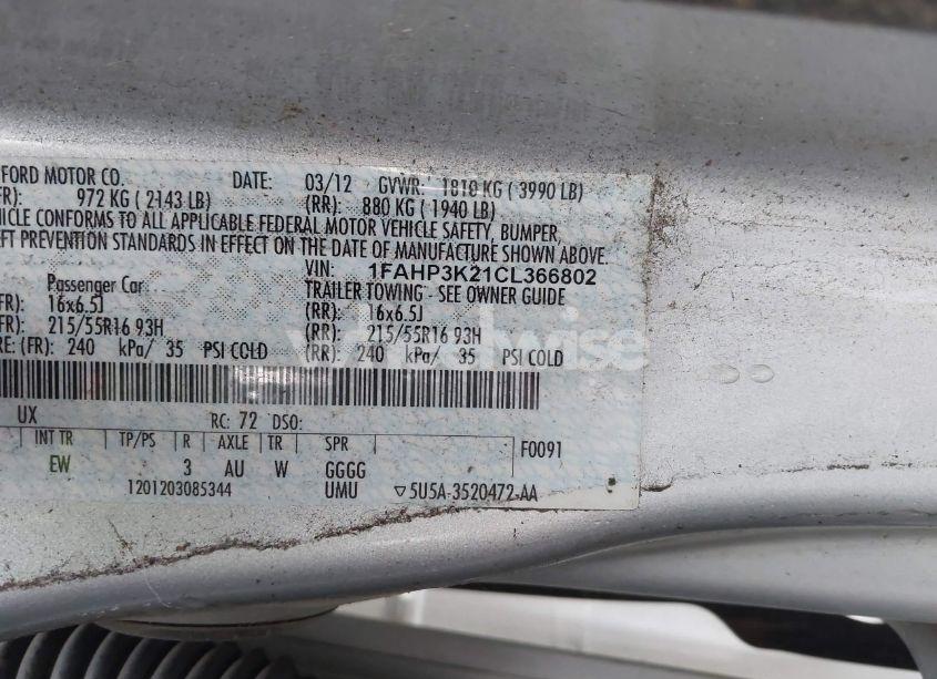 Photo 9 of 2012 Ford Focus SE (VIN 1FAHP3K21CL366802)