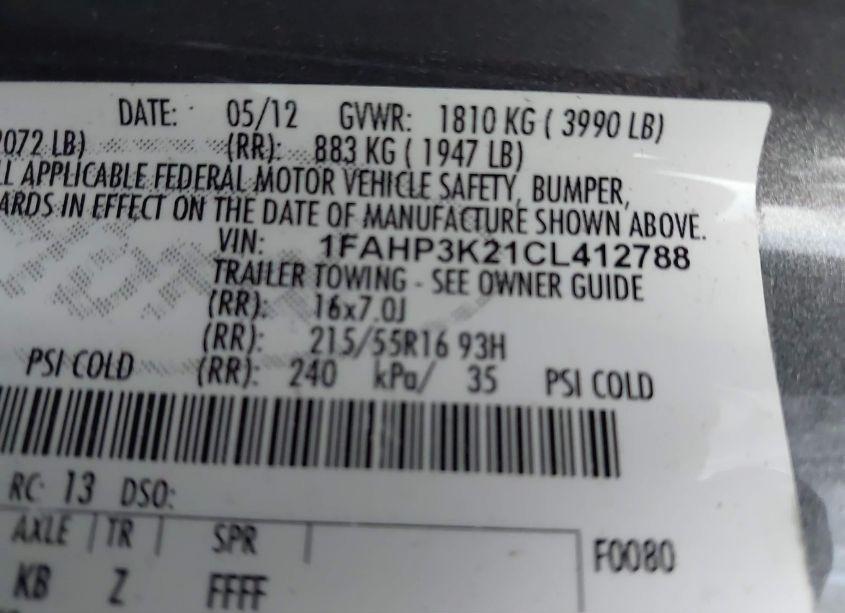 Photo 9 of 2012 Ford Focus SE (VIN 1FAHP3K21CL412788)