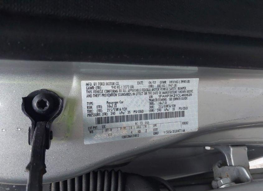 Photo 9 of 2012 Ford Focus SE (VIN 1FAHP3K21CL460629)