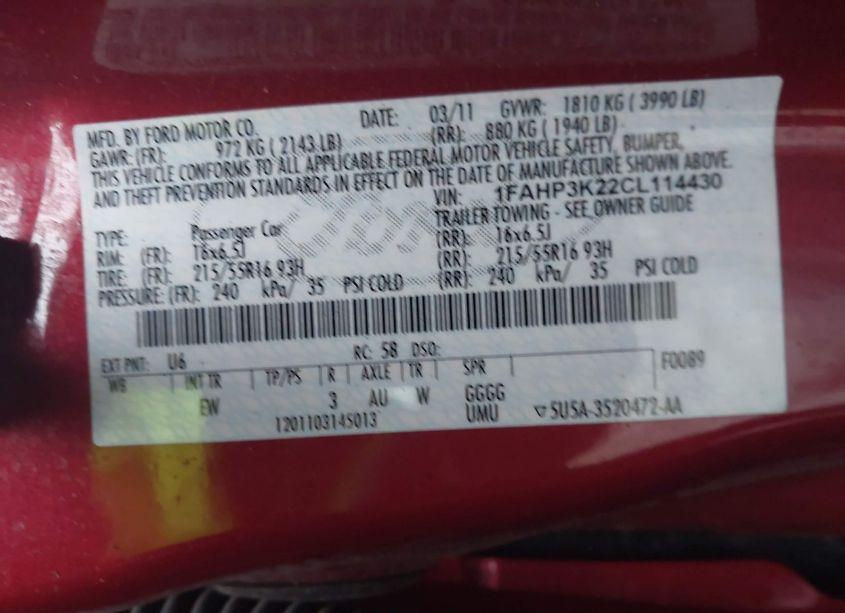 Photo 9 of 2012 Ford Focus SE (VIN 1FAHP3K22CL114430)