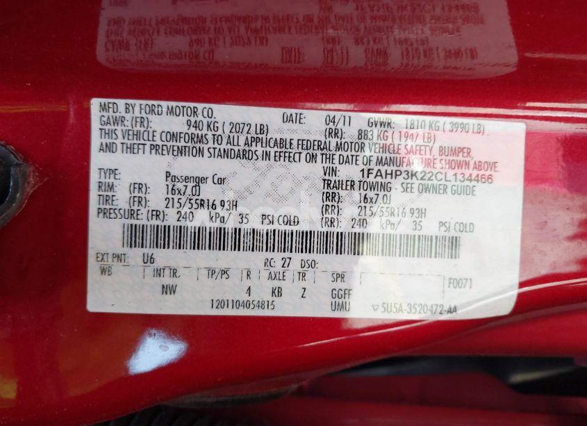 Photo 9 of 2012 Ford Focus SE (VIN 1FAHP3K22CL134466)