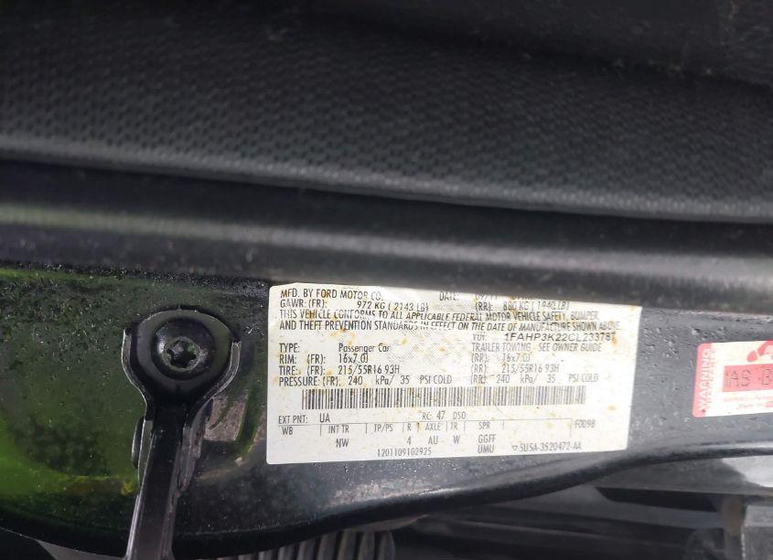 Photo 9 of 2012 Ford Focus SE (VIN 1FAHP3K22CL233787)