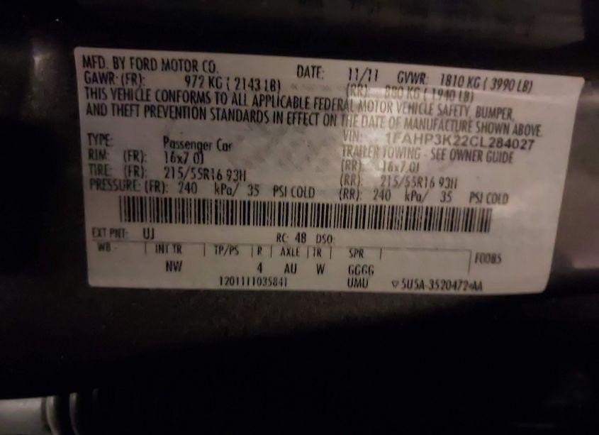 Photo 9 of 2012 Ford Focus SE (VIN 1FAHP3K22CL284027)