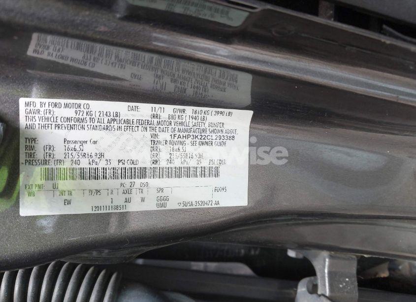 Photo 9 of 2012 Ford Focus SE (VIN 1FAHP3K22CL293388)