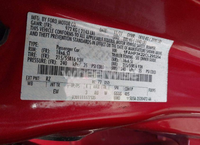 Photo 9 of 2012 Ford Focus SE (VIN 1FAHP3K22CL295254)