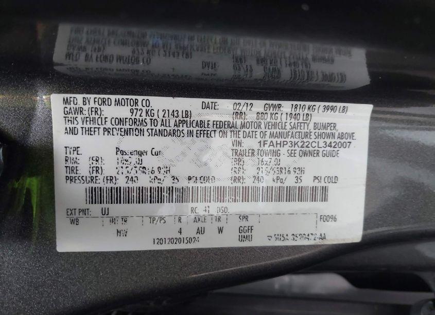 Photo 9 of 2012 Ford Focus SE (VIN 1FAHP3K22CL342007)