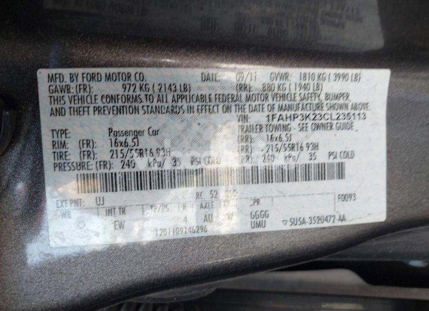 Photo 9 of 2012 Ford Focus SE (VIN 1FAHP3K23CL235113)