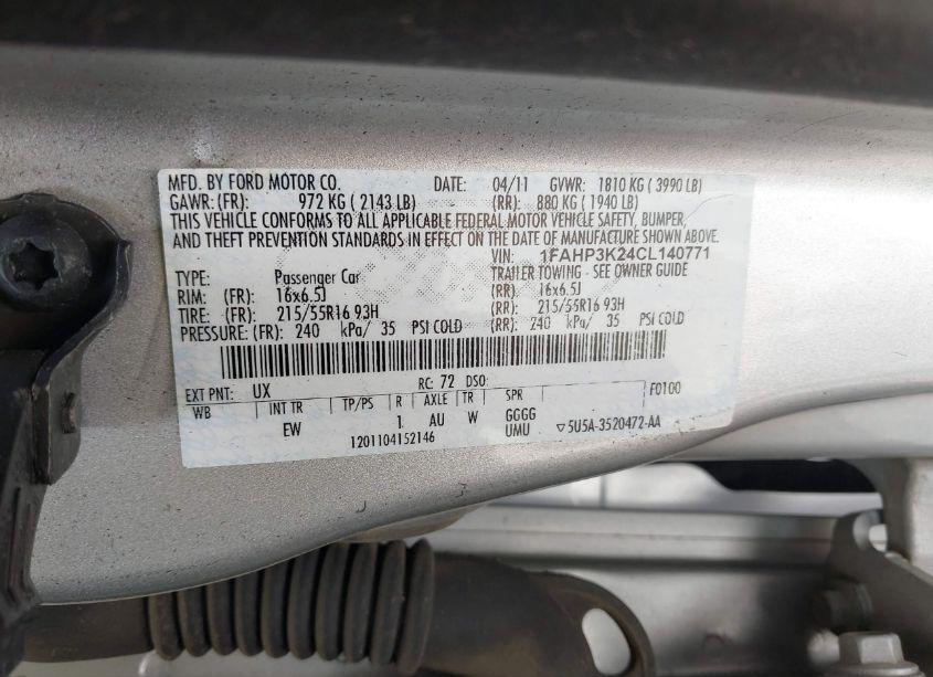 Photo 9 of 2012 Ford Focus SE (VIN 1FAHP3K24CL140771)