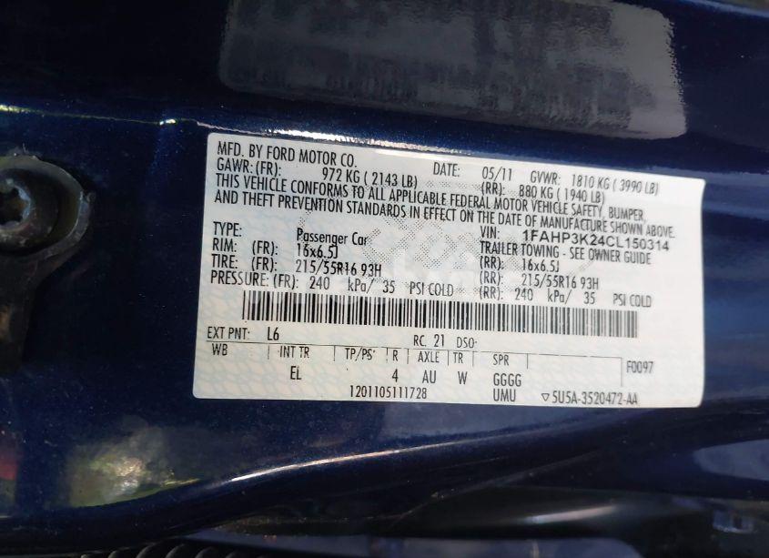 Photo 9 of 2012 Ford Focus SE (VIN 1FAHP3K24CL150314)