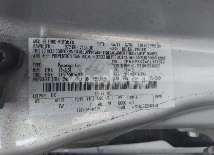 Photo 9 of 2012 Ford Focus SE (VIN 1FAHP3K24CL177576)