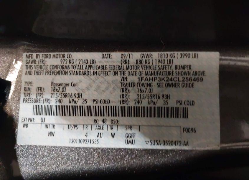 Photo 9 of 2012 Ford Focus SE (VIN 1FAHP3K24CL256469)