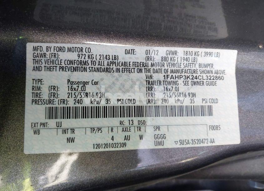 Photo 9 of 2012 Ford Focus SE (VIN 1FAHP3K24CL322860)