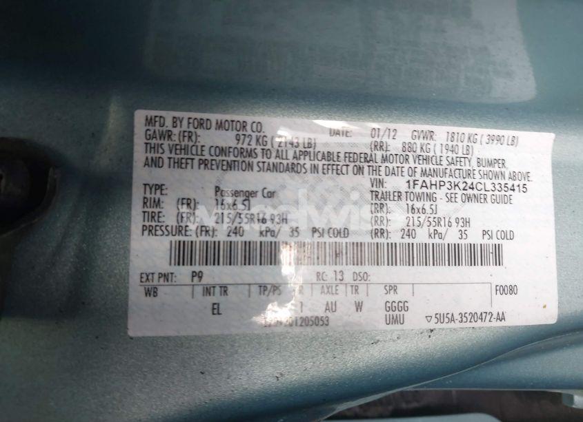 Photo 9 of 2012 Ford Focus SE (VIN 1FAHP3K24CL335415)