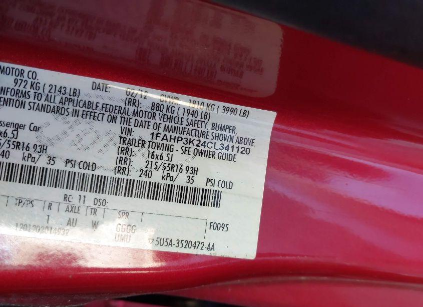 Photo 9 of 2012 Ford Focus SE (VIN 1FAHP3K24CL341120)