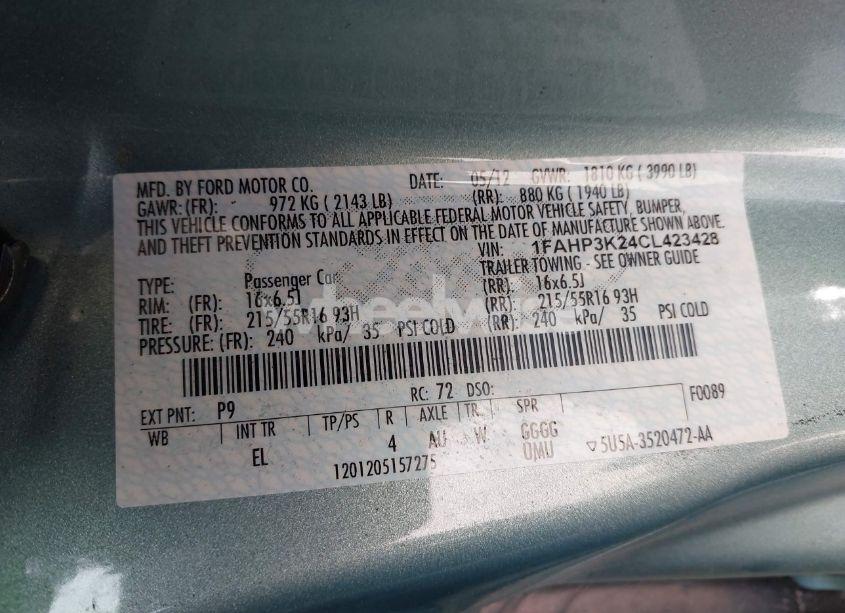 Photo 9 of 2012 Ford Focus SE (VIN 1FAHP3K24CL423428)