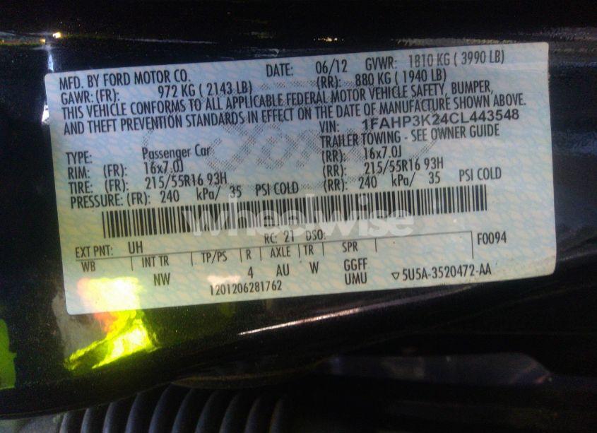 Photo 9 of 2012 Ford Focus SE (VIN 1FAHP3K24CL443548)