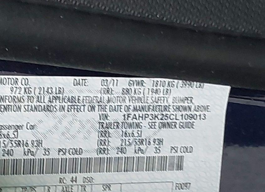 Photo 9 of 2012 Ford Focus SE (VIN 1FAHP3K25CL109013)