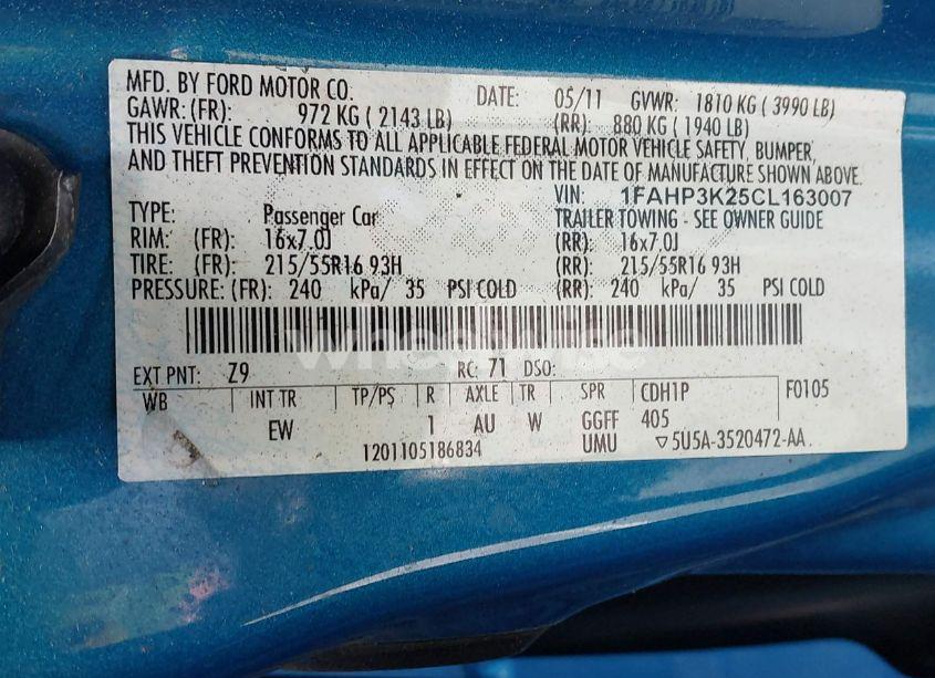 Photo 9 of 2012 Ford Focus SE (VIN 1FAHP3K25CL163007)