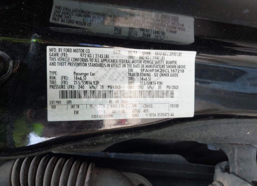 Photo 9 of 2012 Ford Focus SE (VIN 1FAHP3K25CL167218)
