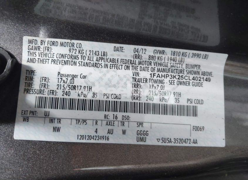 Photo 9 of 2012 Ford Focus SE (VIN 1FAHP3K25CL402149)