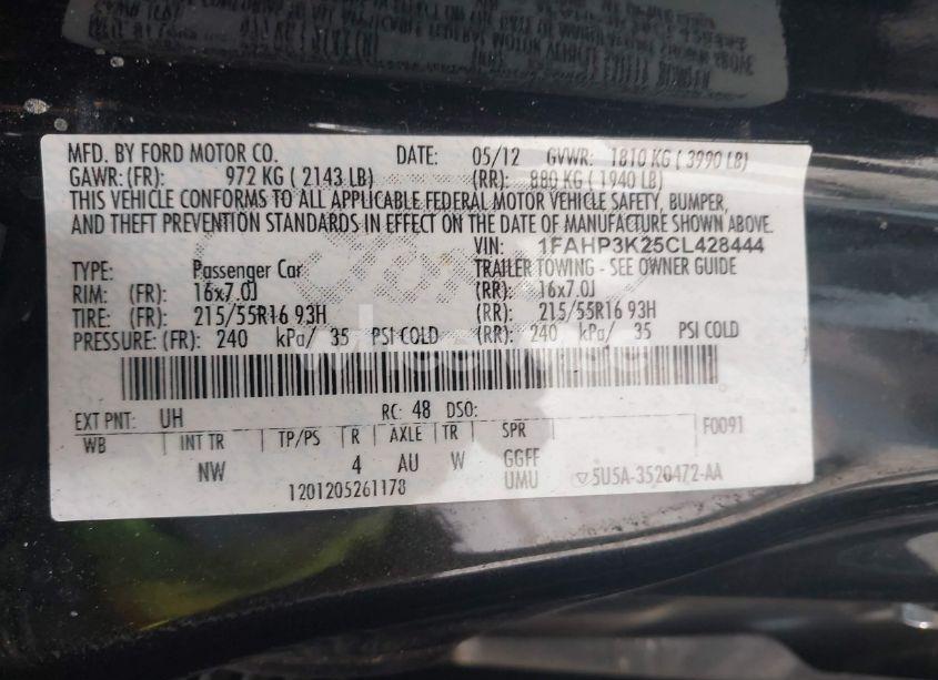 Photo 9 of 2012 Ford Focus SE (VIN 1FAHP3K25CL428444)