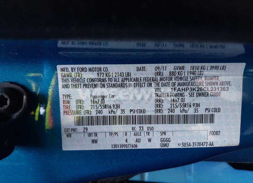 Photo 9 of 2012 Ford Focus SE (VIN 1FAHP3K26CL231363)