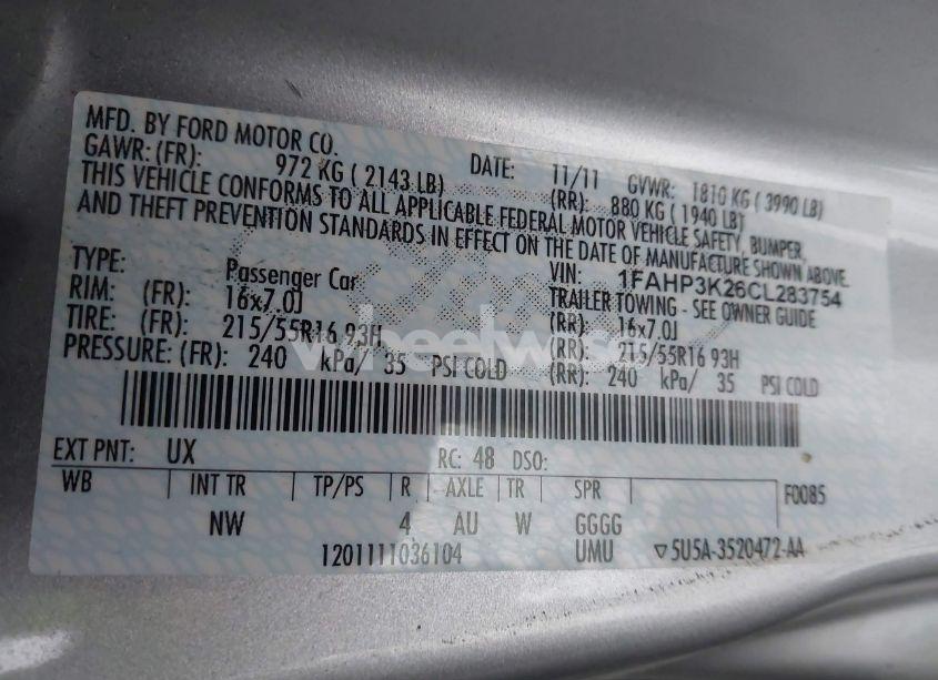 Photo 9 of 2012 Ford Focus SE (VIN 1FAHP3K26CL283754)