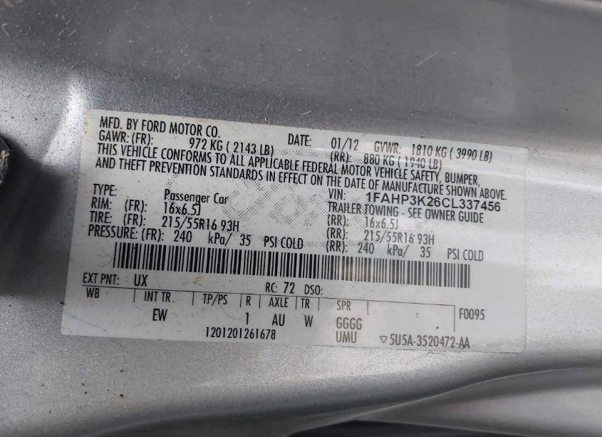 Photo 9 of 2012 Ford Focus SE (VIN 1FAHP3K26CL337456)