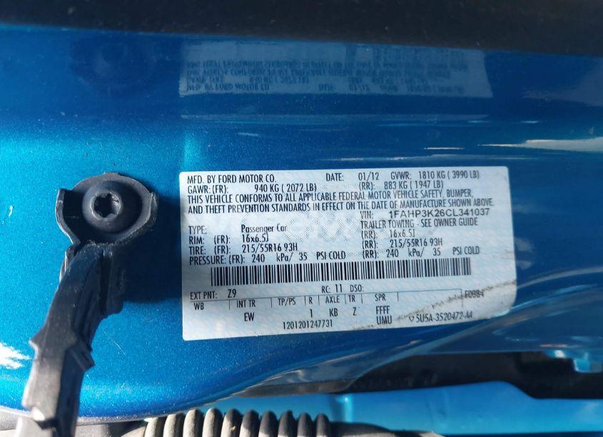 Photo 9 of 2012 Ford Focus SE (VIN 1FAHP3K26CL341037)