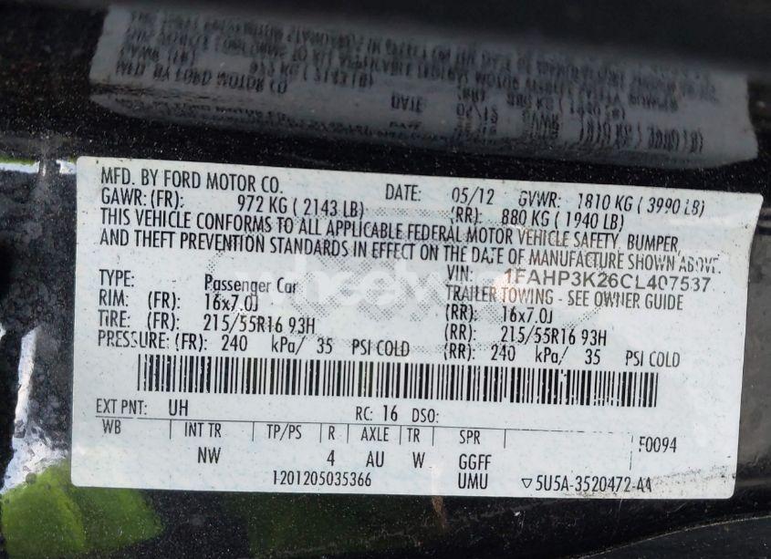 Photo 9 of 2012 Ford Focus SE (VIN 1FAHP3K26CL407537)