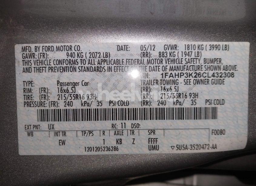 Photo 9 of 2012 Ford Focus SE (VIN 1FAHP3K26CL432308)