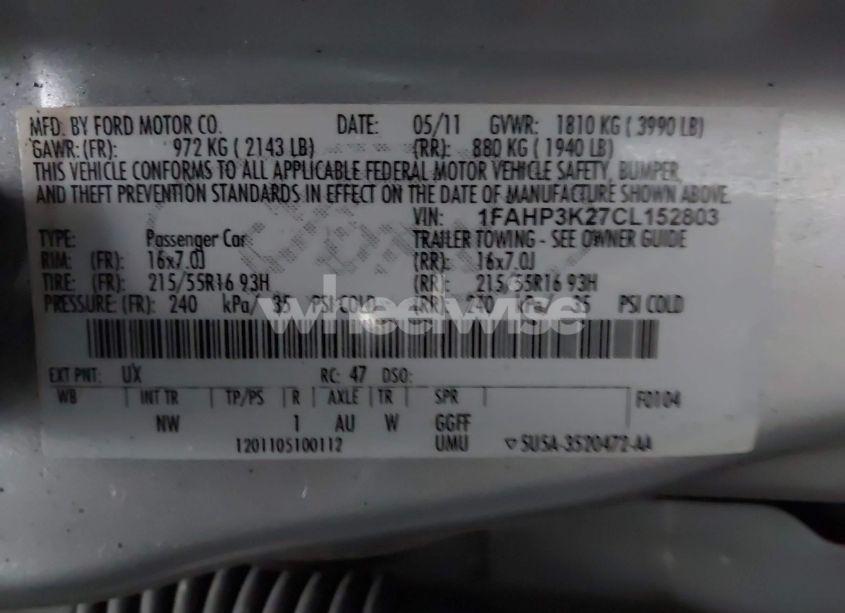 Photo 9 of 2012 Ford Focus SE (VIN 1FAHP3K27CL152803)